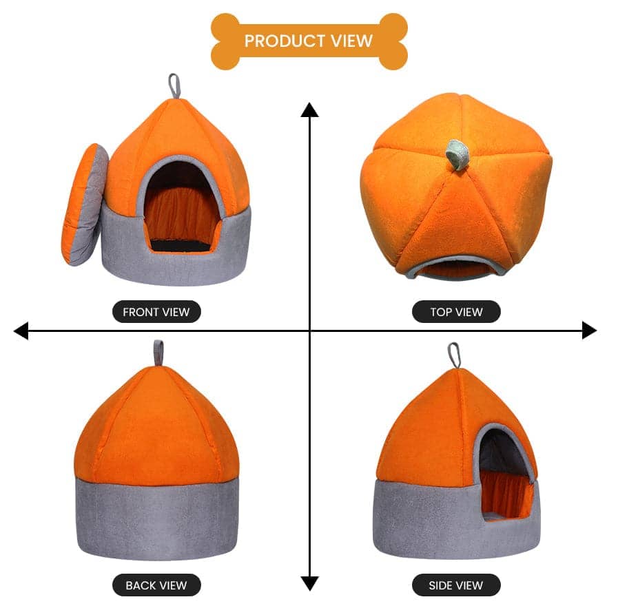 Hiputee Luxurious Temple Style Soft Velvet Fabric Dual Color Hut for Pets (Orange-Grey)